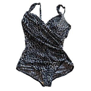 Miraclesuit Leopard Print One-Piece Swimsuit With Padded Cups Approximate L/XL